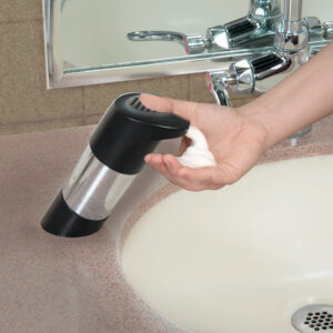 Counter mount restroom soap dispenser
